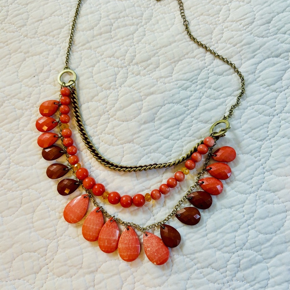 Orange and Brown Beaded Necklace
